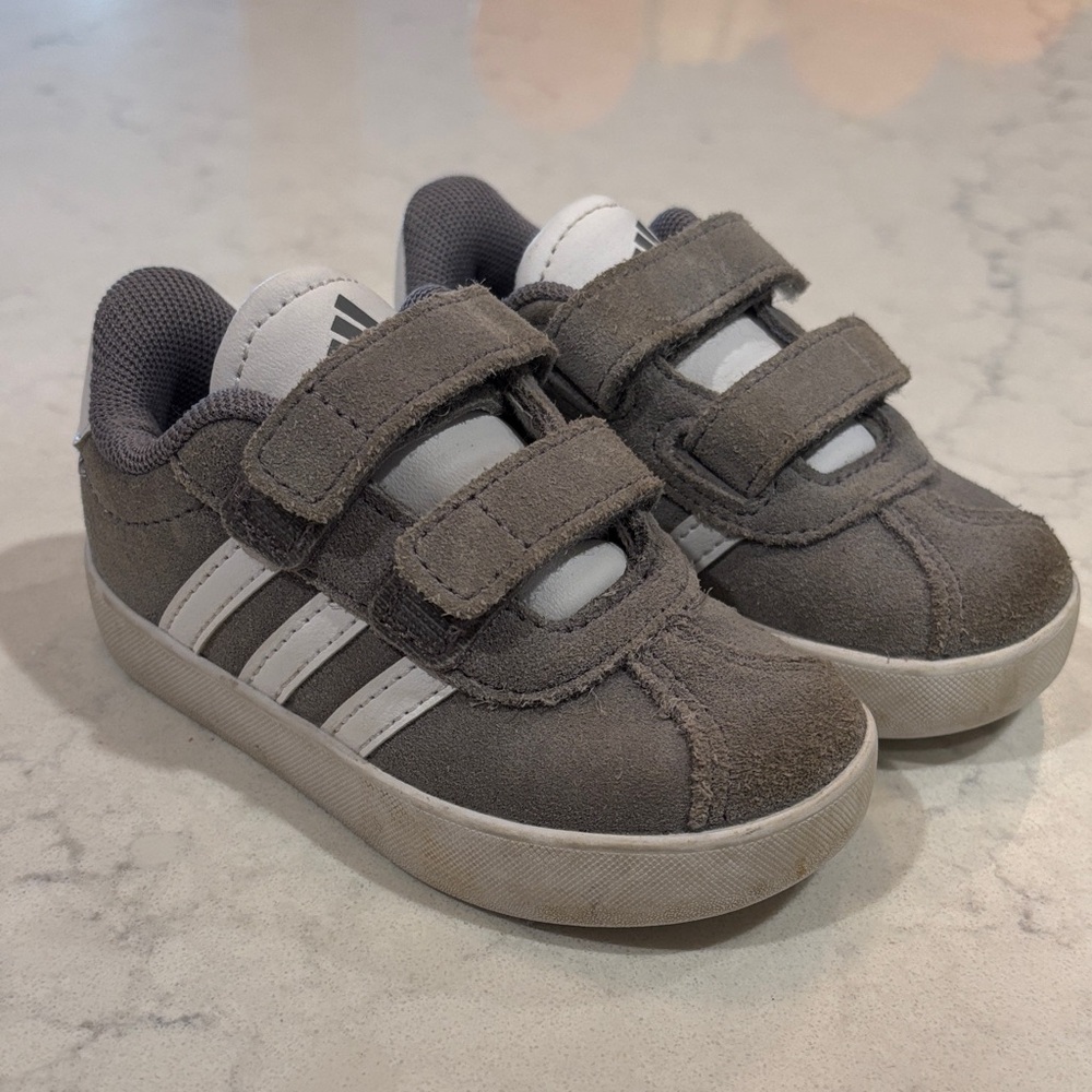 Adidas Kids Gray and White Velcro Sneakers